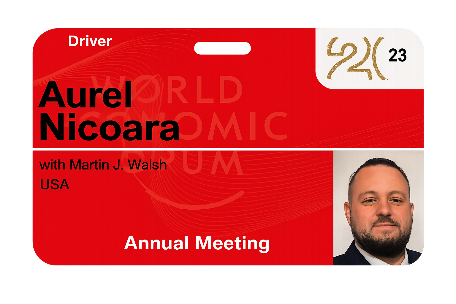 World Economic Forum 2023 Annual Meeting - Aurel Nicoara Driver Badge
